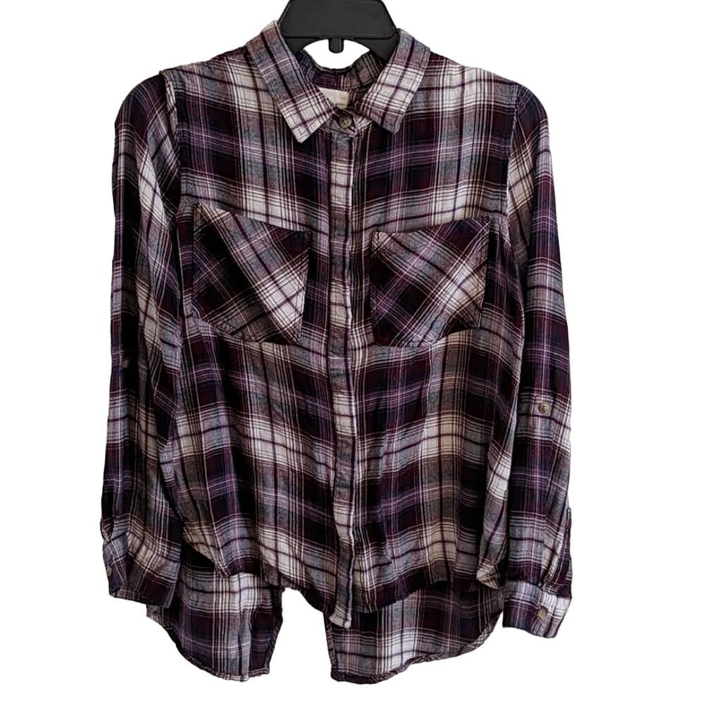 EUC Harper Plaid Crossover Back Top, M